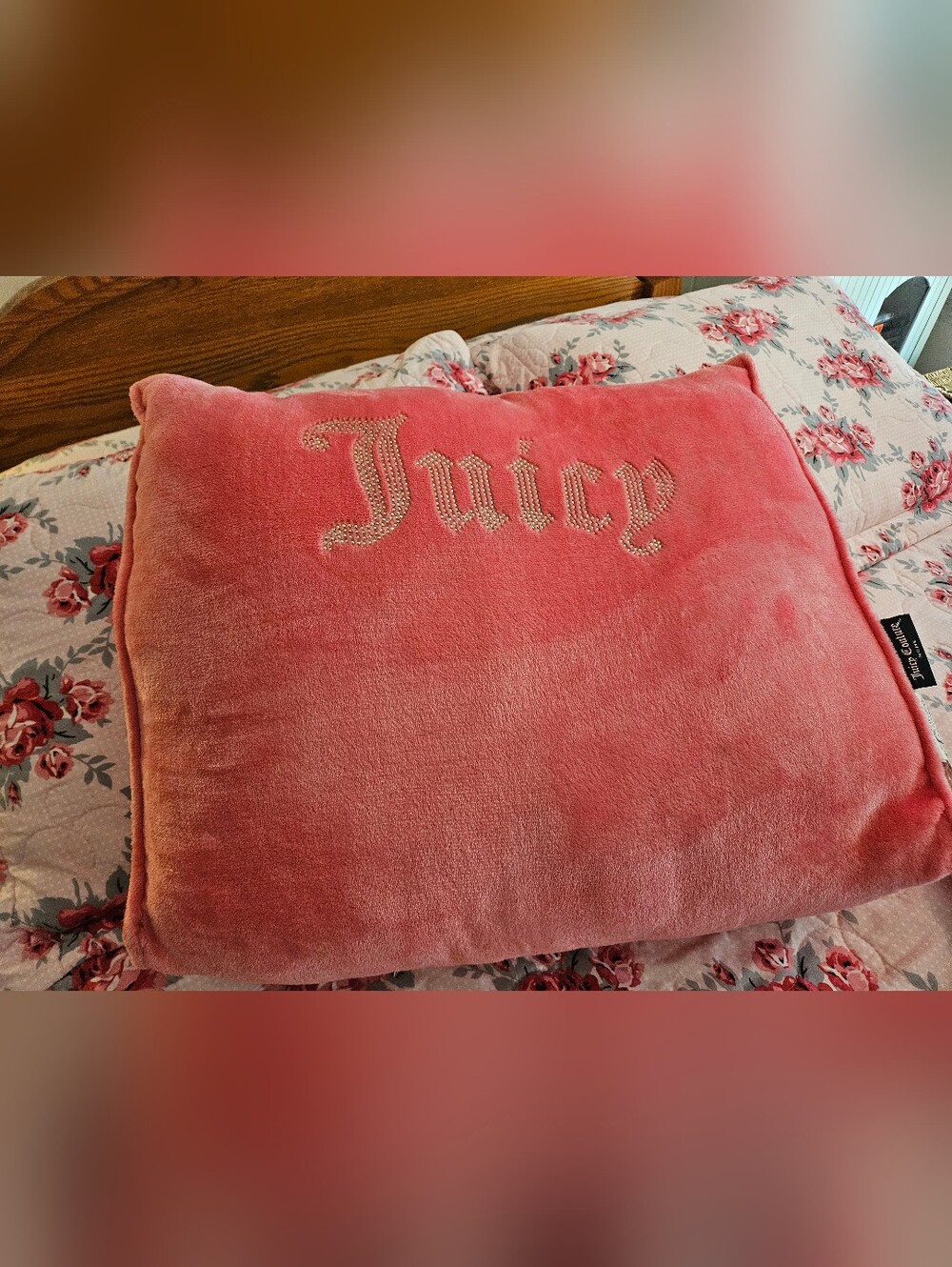 Juicy Couture Rhinestone Logo Wedge Throw Pillow, New Condition